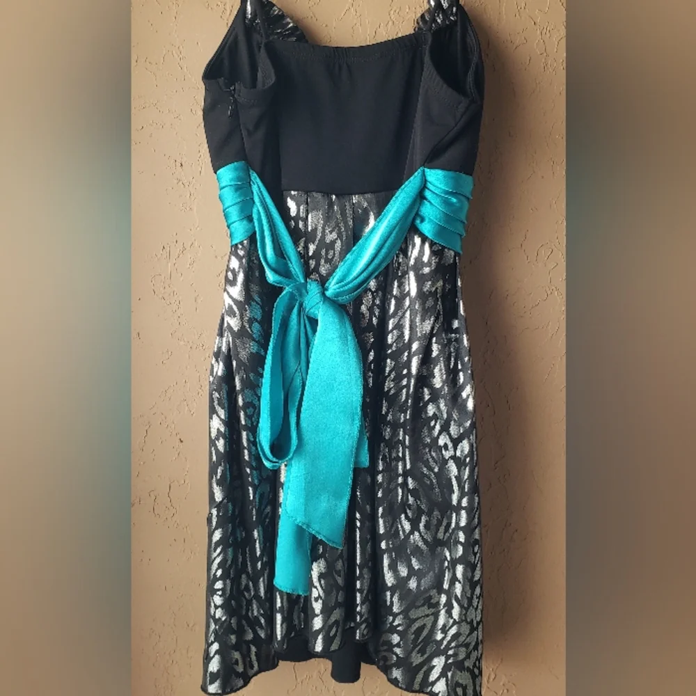 Jodi Kristopher Mini Dress Size 3 Black, Silver and Teal